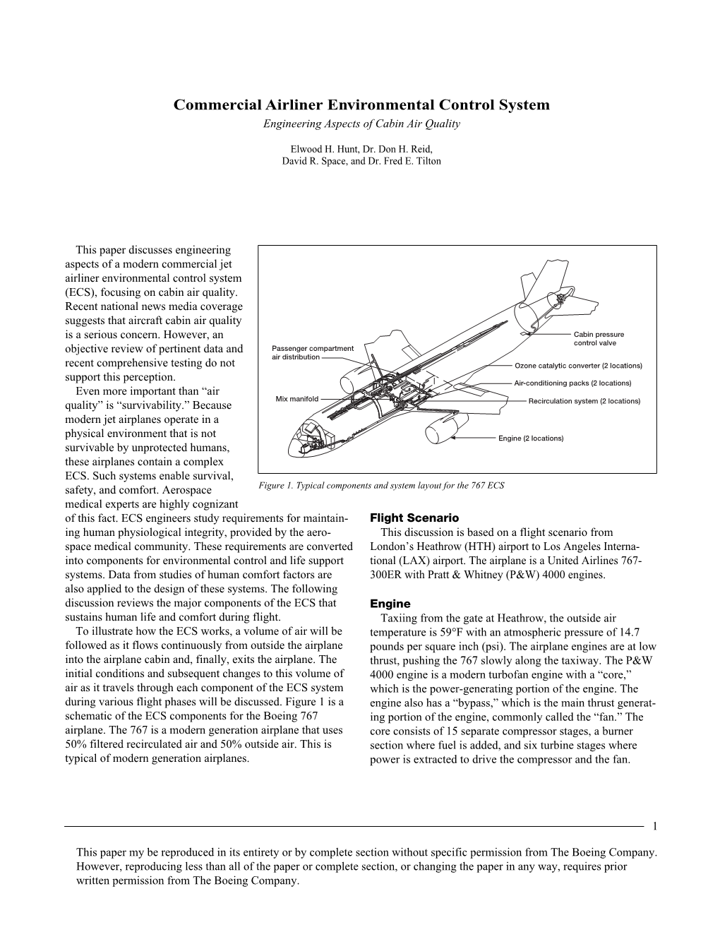 Commercial Airliner Environmental Control System Engineering Aspects of Cabin Air Quality