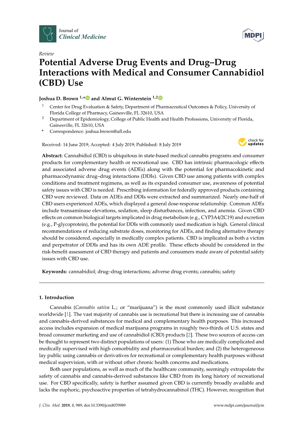 Potential Adverse Drug Events and Drug–Drug Interactions with Medical and Consumer Cannabidiol (CBD) Use