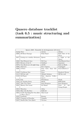 Quaero Database Tracklist (Task 6.5 : Music Structuring and Summarization)
