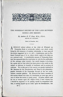 The Domesday Record of the Land Between Ribble and Mersey