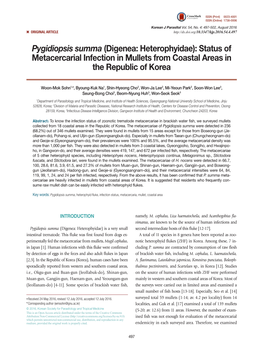 Status of Metacercarial Infection in Mullets from Coastal Areas in the Republic of Korea