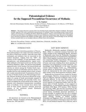 Paleontological Evidence for the Supposed Precambrian Occurrence of Mollusks A