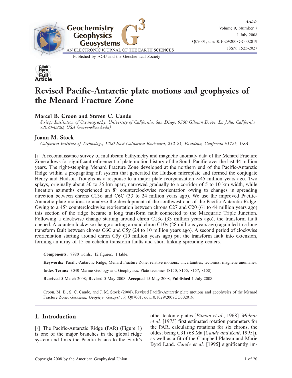 Revised Pacific-Antarctic Plate Motions and Geophysics of the Menard Fracture Zone