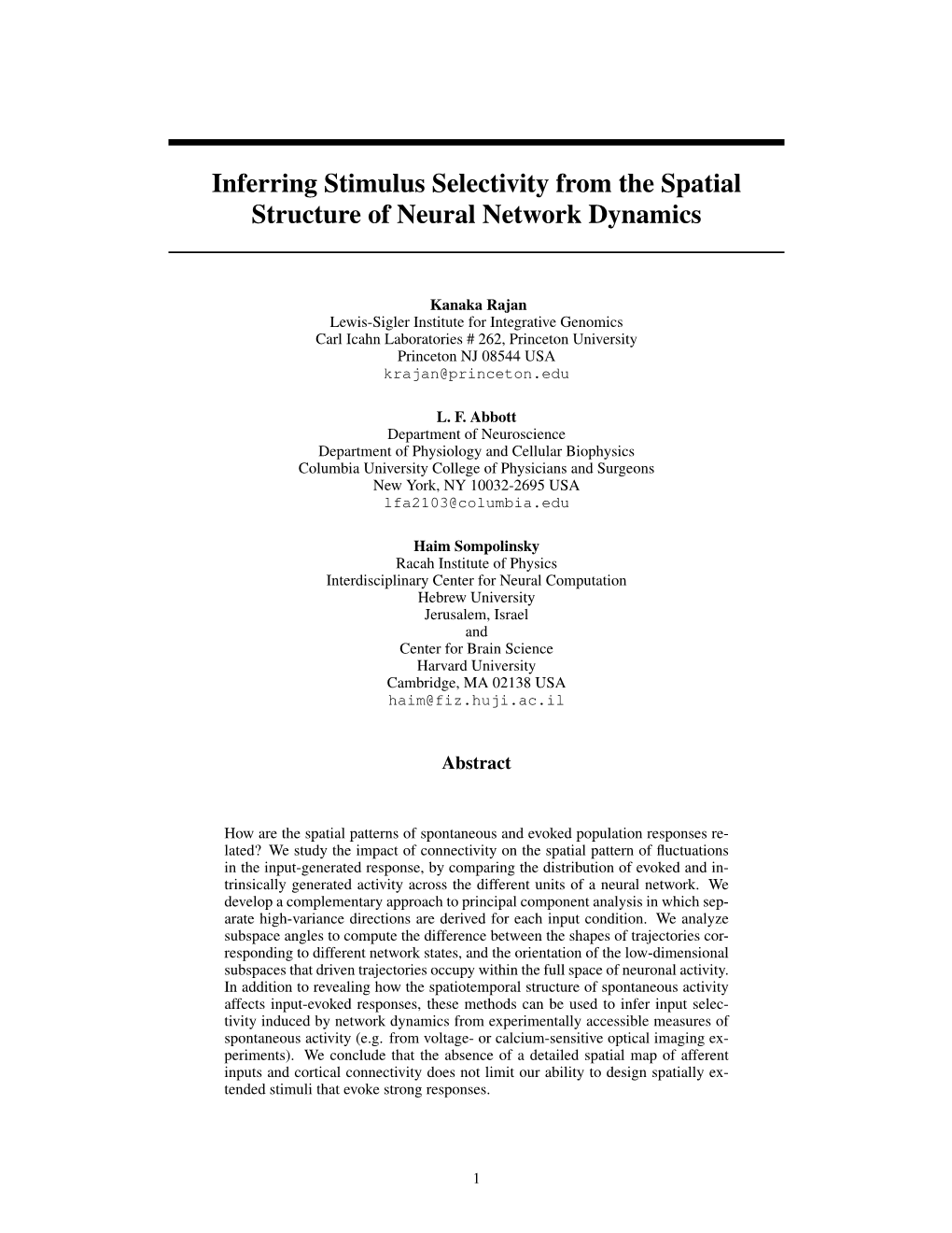 Inferring Stimulus Selectivity from the Spatial Structure of Neural Network Dynamics