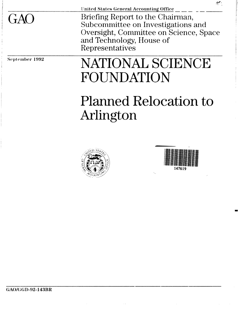 GGD-92-143BR National Science Foundation