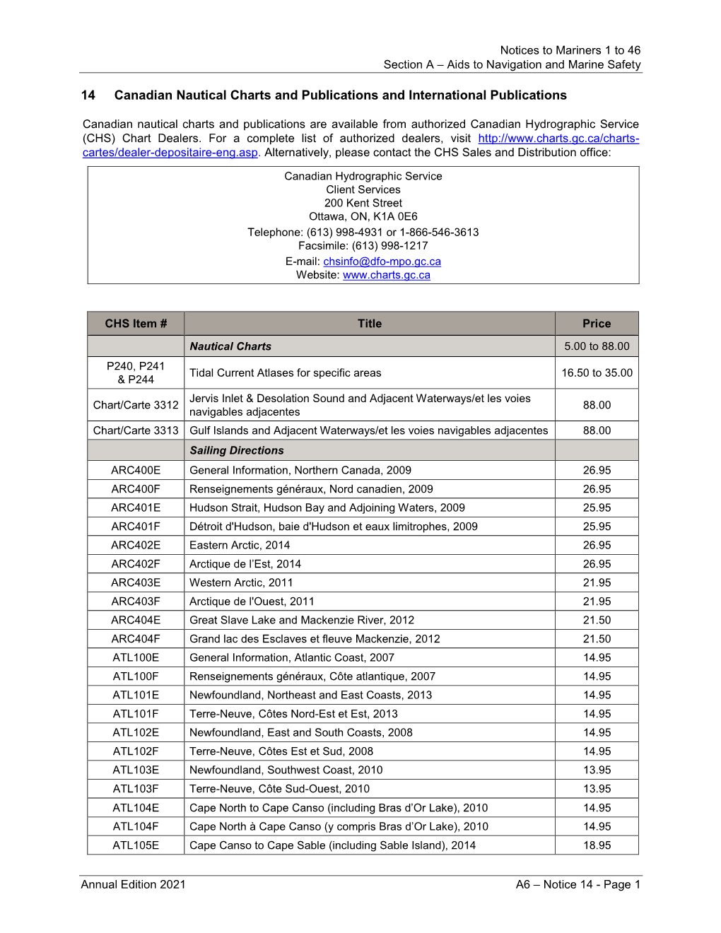 14 Canadian Nautical Charts and Publications and International Publications