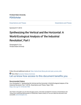 A World-Ecological Analysis of 'The Industrial Revolution', Part I