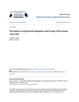 The Indiana Congressional Delegation and Foreign Policy Issues 1939-1941
