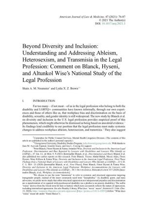 Beyond Diversity and Inclusion: Understanding and Addressing Ableism, Heterosexism, and Transmisia in the Legal Profession: Comm