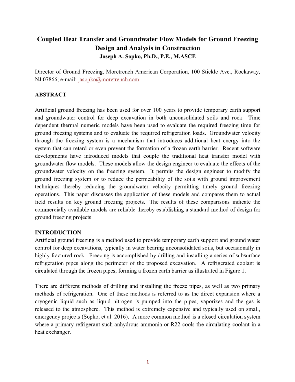 Coupled Heat Transfer and Groundwater Flow Models for Ground Freezing Design and Analysis in Construction Joseph A