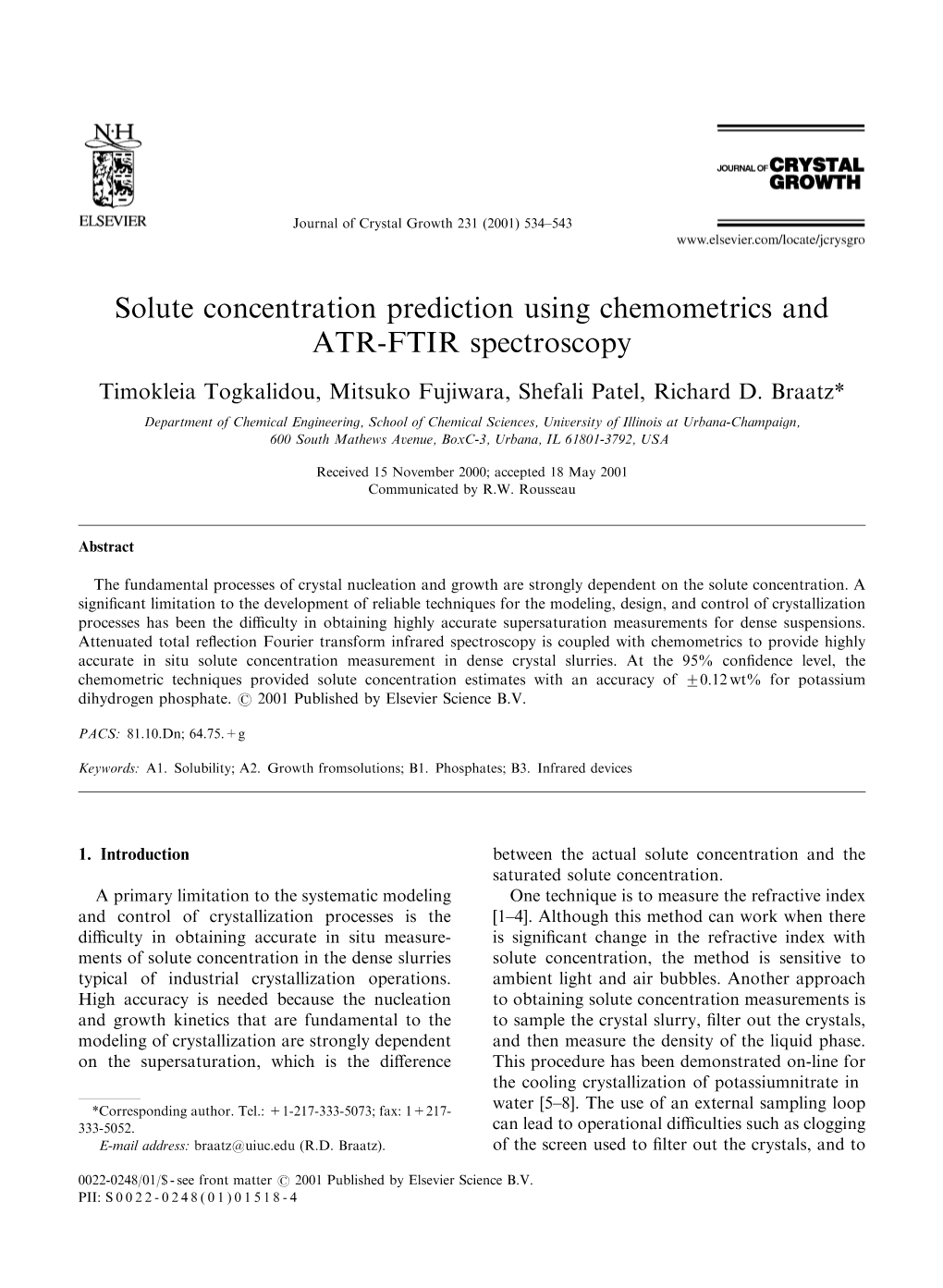 Solute Concentration Prediction Using Chemometrics and ATR-FTIR Spectroscopy