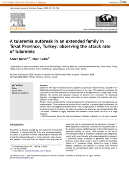 A Tularemia Outbreak in an Extended Family in Tokat Province, Turkey: Observing the Attack Rate of Tularemia