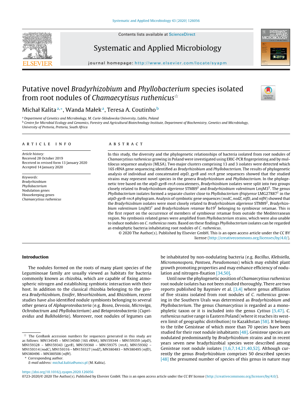 Systematic and Applied Microbiology 43 (2020) 126056