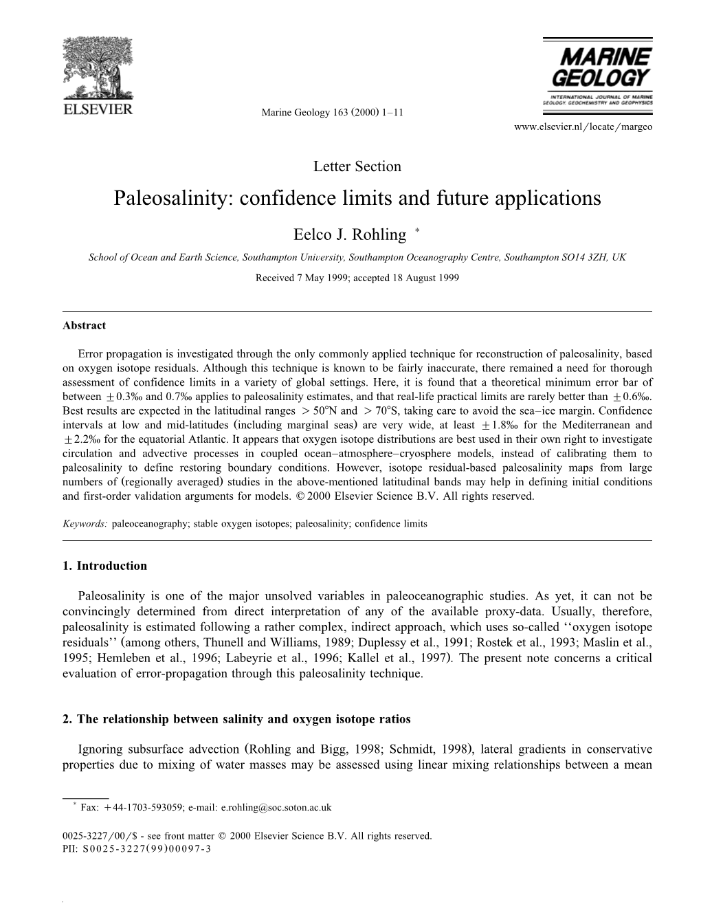 Paleosalinity: Confidence Limits and Future Applications
