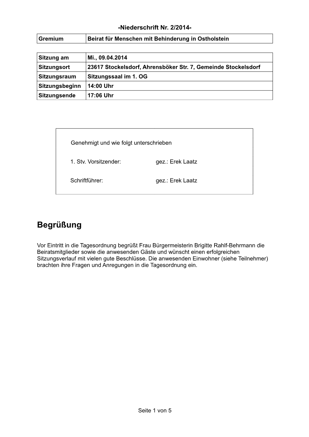 Bfmmbioh: Niederschrift Nr. 2/2014 Der Sitzung Vom 09.04.2014
