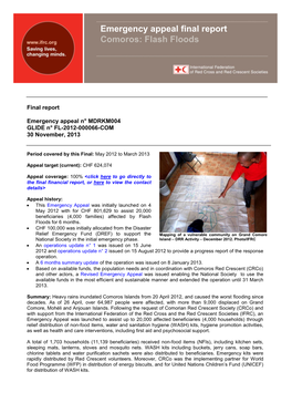 Emergency Appeal Final Report Comoros: Flash Floods