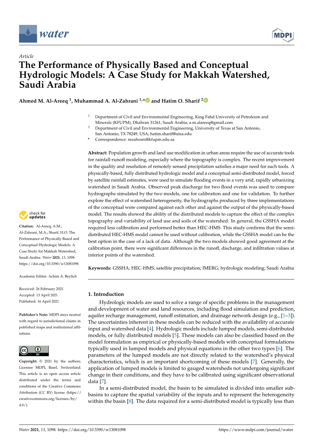 The Performance of Physically Based and Conceptual Hydrologic Models: a Case Study for Makkah Watershed, Saudi Arabia