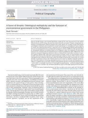 Ontological Multiplicity and the Fantasies of Environmental Government in the Philippines Noah Theriault *