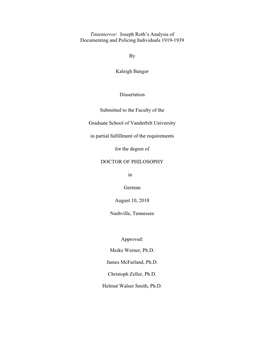 Tintenterror: Joseph Roth's Analysis of Documenting and Policing Individuals 1919-1939 by Kaleigh Bangor Dissertation Submi