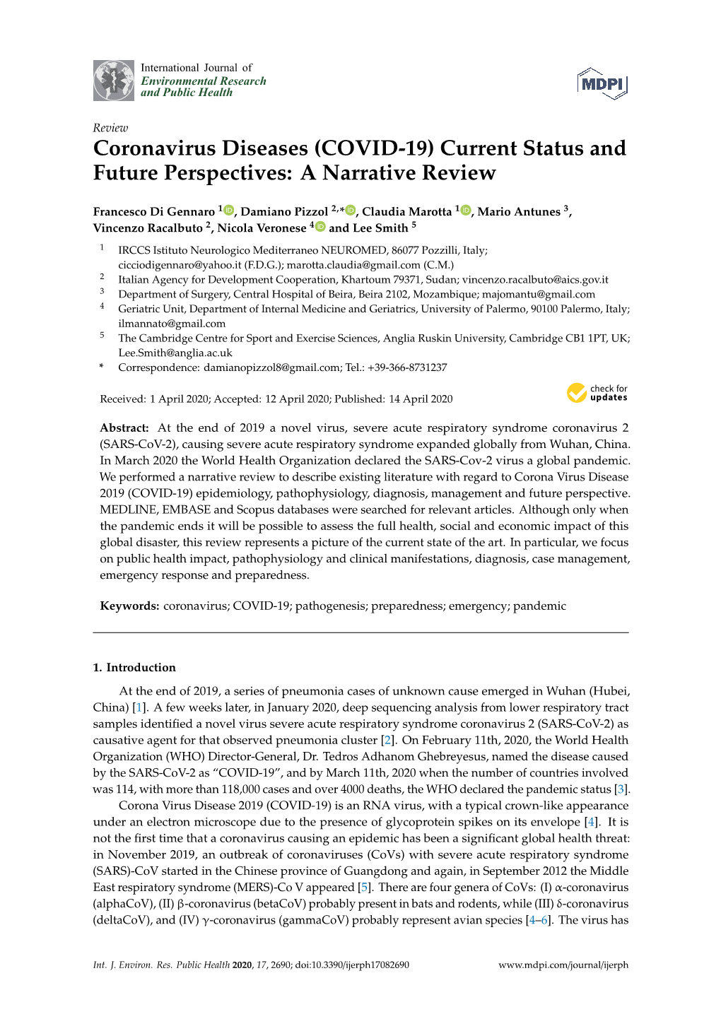 Coronavirus Diseases (COVID-19) Current Status and Future Perspectives: a Narrative Review