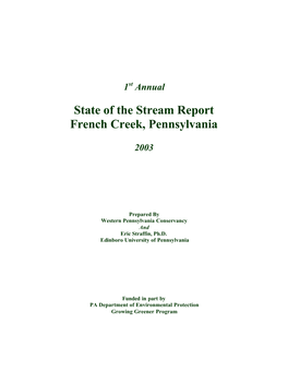 State of the Stream Report French Creek, Pennsylvania