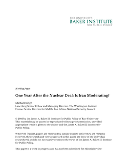 One Year After the Nuclear Deal: Is Iran Moderating?