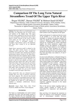 Comparison of the Long Term Natural Streamflows Trend of the Upper Tigris River