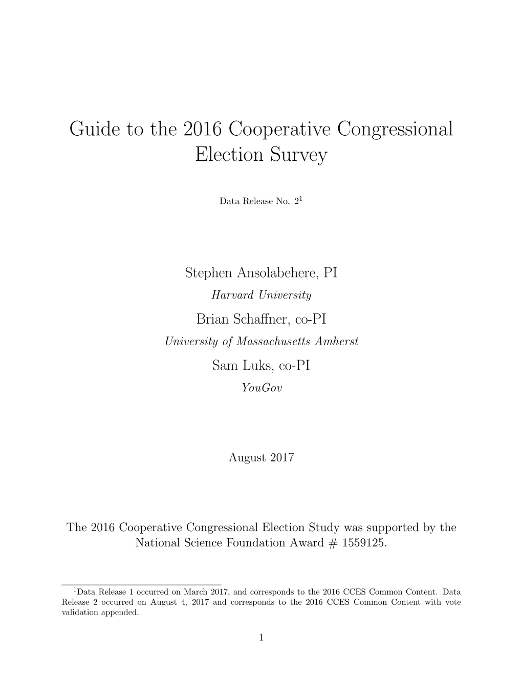 Guide to the 2016 Cooperative Congressional Election Survey