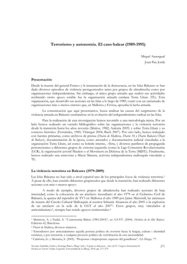 Terrorismo Y Autonomía. El Caso Balear (1989-1991)