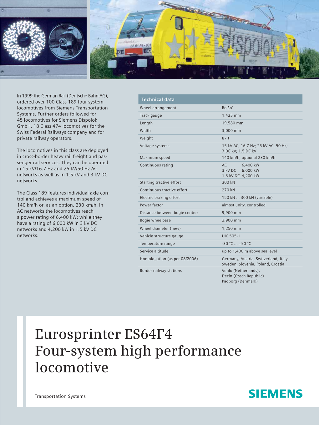 Eurosprinter ES64F4 Four-System High Performance Locomotive