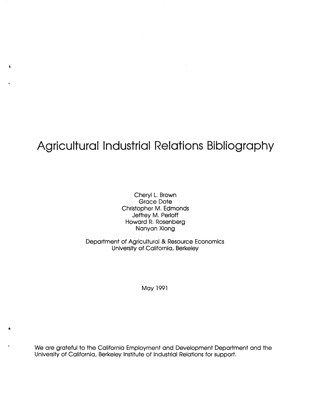 Agricultural Industrial Relations Bibliography