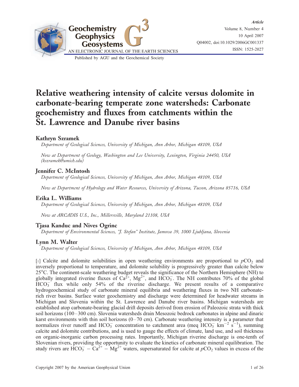 Relative Weathering Intensity of Calcite Versus Dolomite In