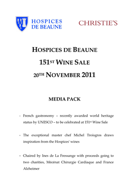 Hospices De Beaune 151St Wine Sale 20Th November 2011