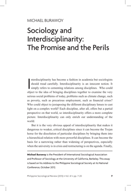 Sociology and Interdisciplinarity: the Promise and the Perils