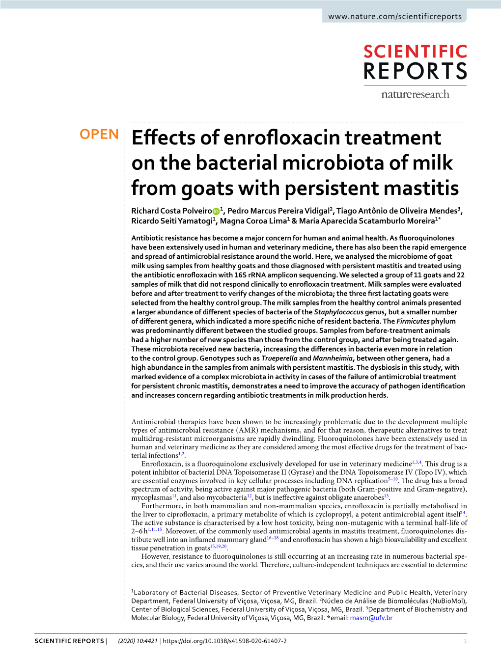 Effects of Enrofloxacin Treatment on the Bacterial Microbiota of Milk From