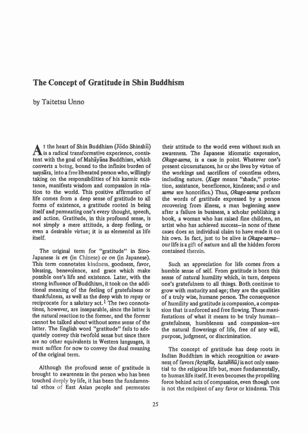 The Concept of Gratitude in Shin Buddhism by Taitetsu Unno