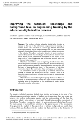 Improving the Technical Knowledge and Background Level in Engineering Training by the Education Digitalization Process