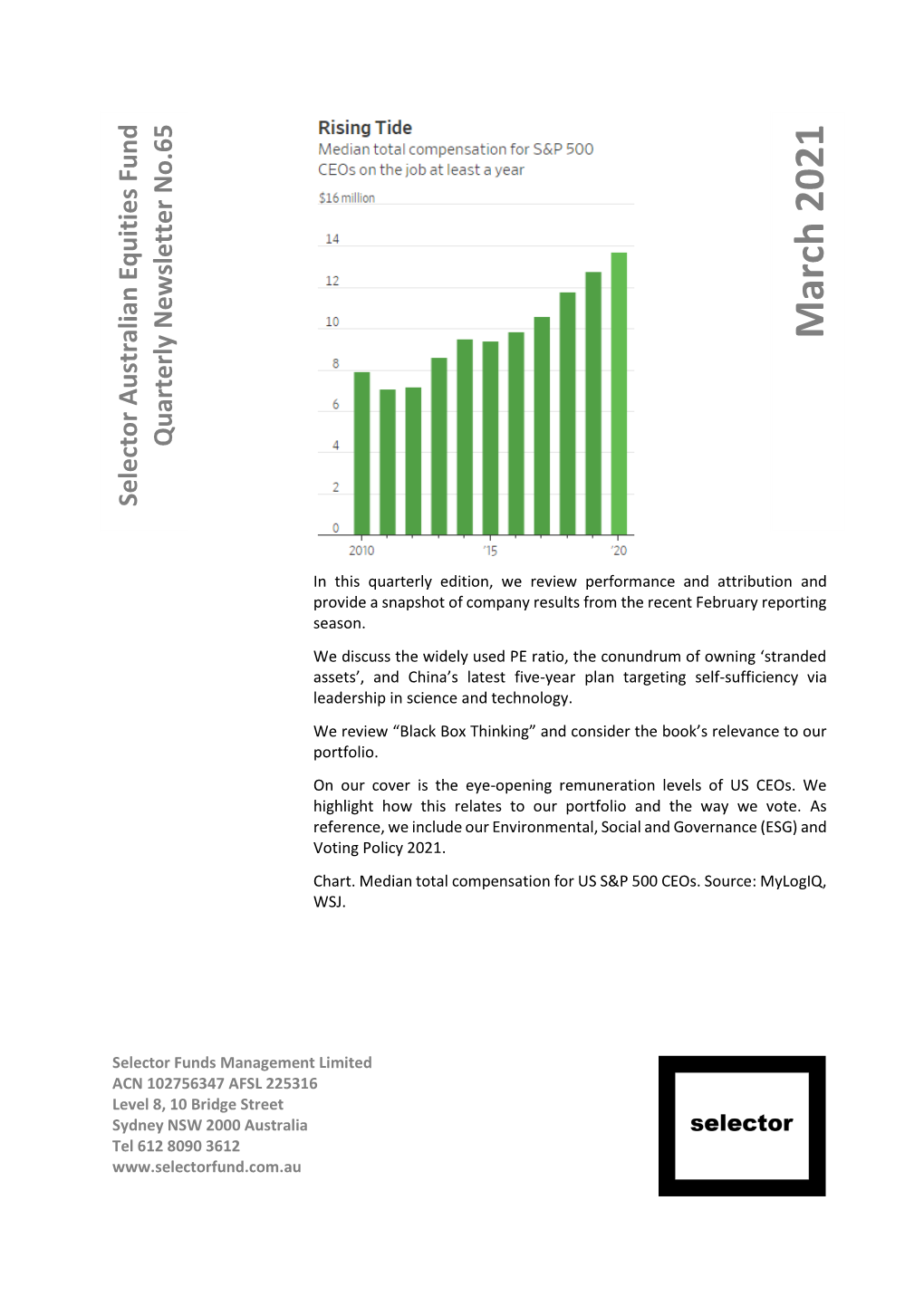 Selector Australian Equities Fund Quarterly Newsletter No.65
