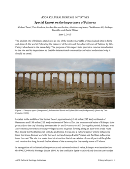 ASOR CULTURAL HERITAGE INITIATIVES Special Report on The