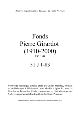 Fonds Pierre Girardot (1910-2000) P.C.F