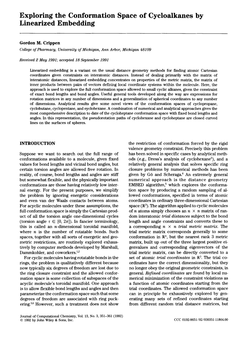 Exploring the Conformation Space of Cycloalkanes by Linearized Embedding