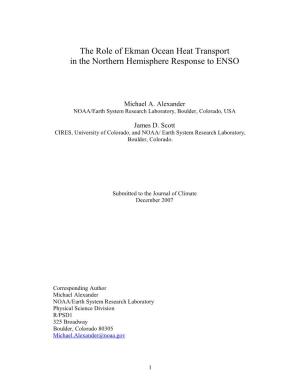 The Role of Ekman Ocean Heat Transport in the Northern Hemisphere Response to ENSO