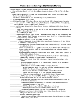 Outline Descendant Report for William Murphy