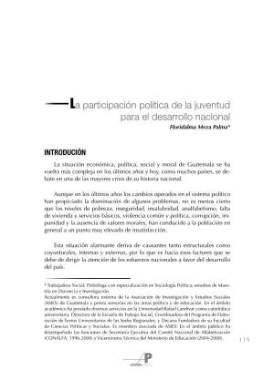 La Participación Política De La Juventud AÑO 3 VOLUMEN Para El Desarrollo Nacional Floridalma Meza Palma*