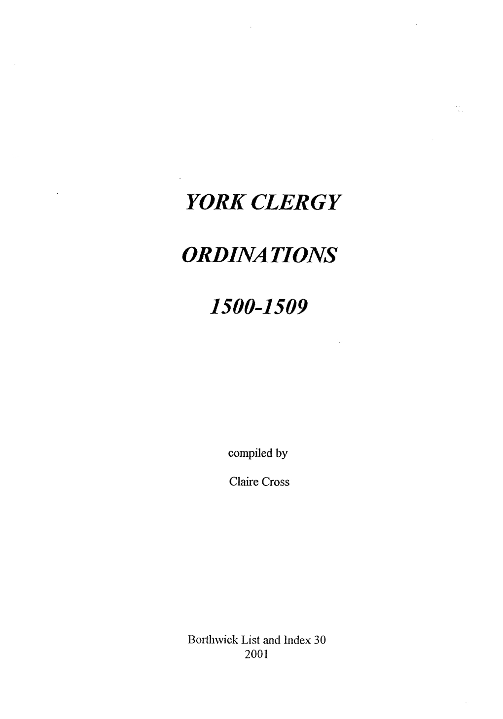 York Clergy Ordinations 1500-1509� 292