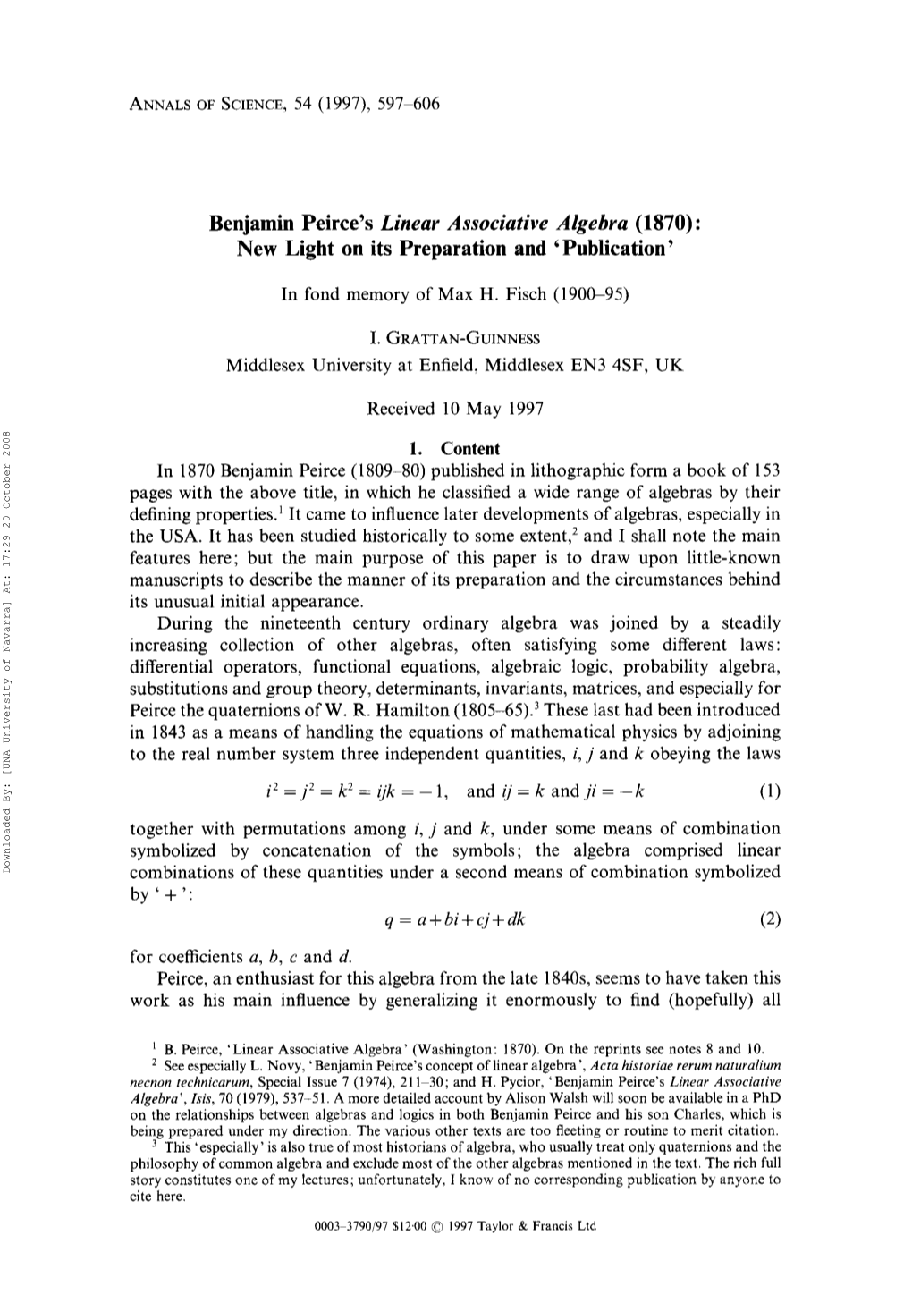 Benjamin Peiree's Linear Associative Algebra (1870): New Light on Its Preparation and 'Publication'