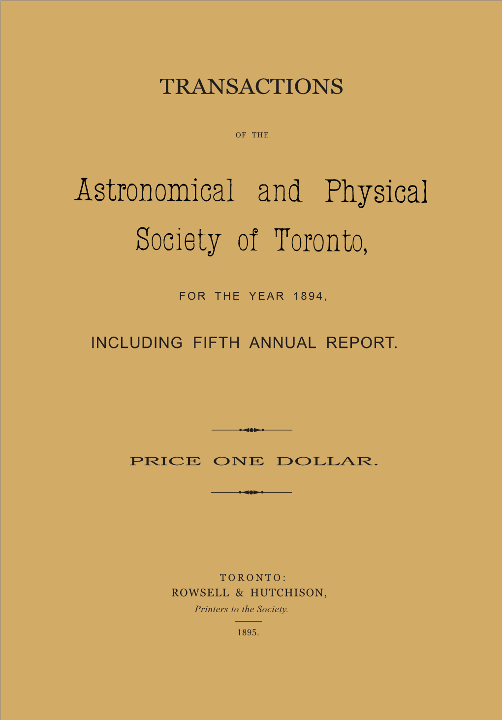 Transactions of the Astronomical and Physical Society of Toronto 1894