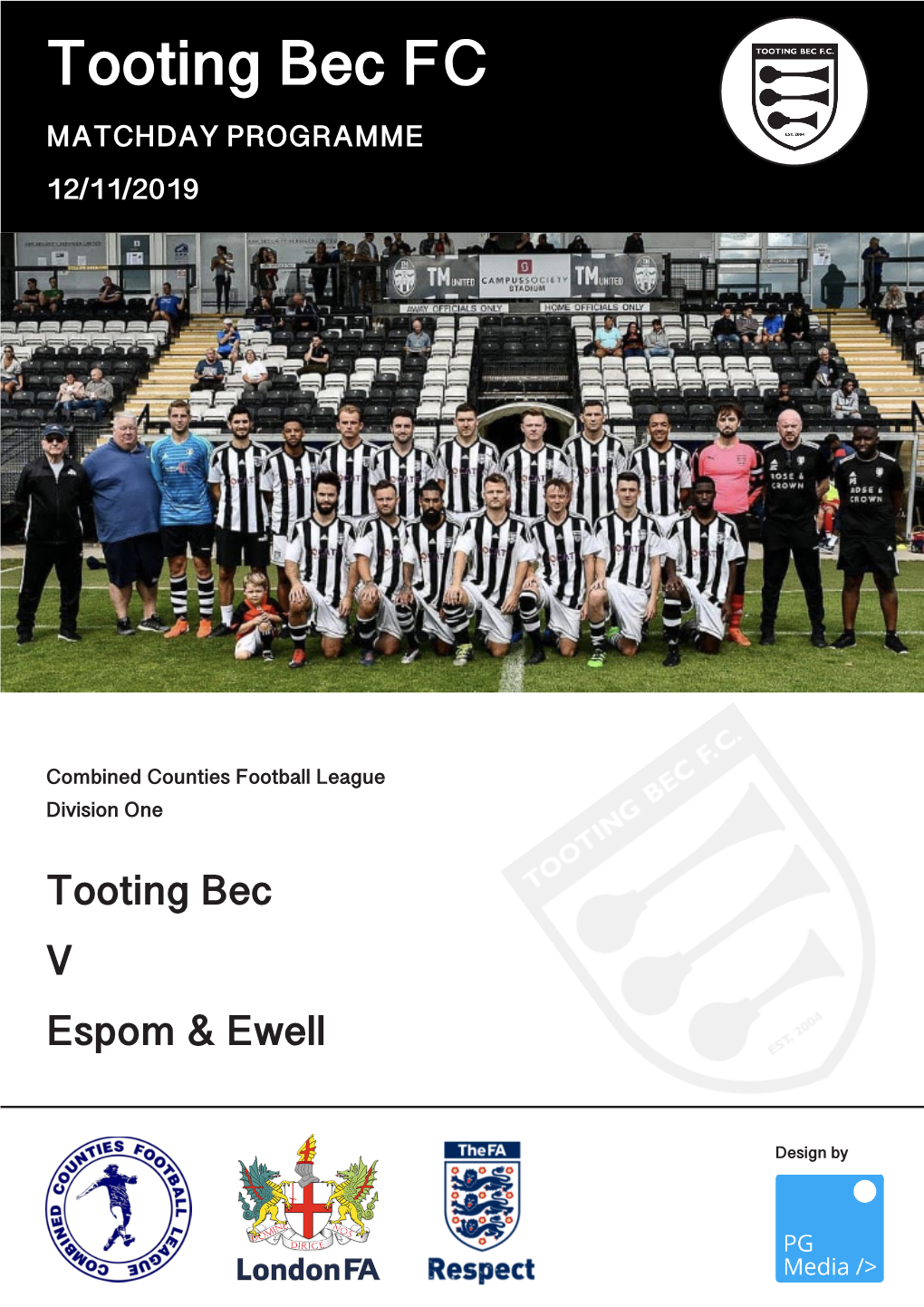 Tooting Bec FC MATCHDAY PROGRAMME 12/11/2019