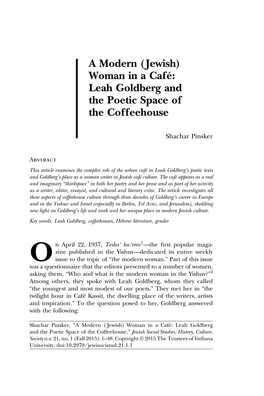 A Modern (Jewish) Woman in a Café: Leah Goldberg and the Poetic Space of the Coffeehouse