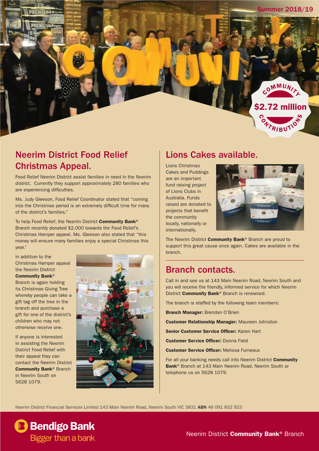 Neerim District Food Relief Christmas Appeal. Lions Cakes Available